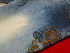 Embroidered Floral Denim Jeans