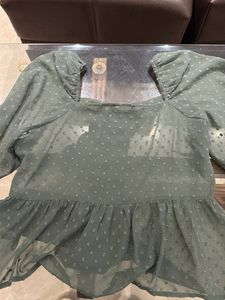 Green Sheer Button Top