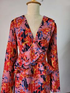 Floral Print Ruffle Dress, Length 38 Inches