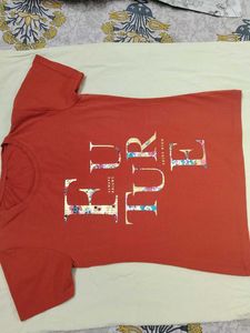 Coral &#39;Future&#39; Graphic and Blue Striped tee