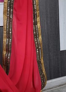Red And Gold Toned Sequence Embroidered Saree