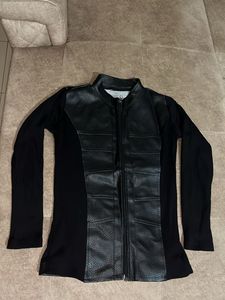 Edgy Black Leather Panel Jacket