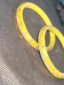 Yellow Bangles with Rhinestones