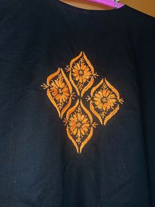ADA BLACK &amp; ORANGE Embroidered Chikankari KURTA