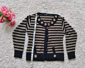 Striped Button-Down Cardigan