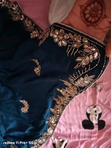 Elegant Teal Handwork Saree