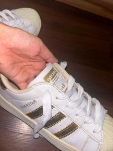 Adidas Superstar White &amp; Gold Sneakers