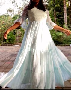 Pastel Blue Sequin Tiered Maxi Dress