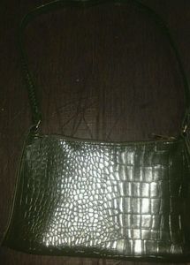 Green Croc Embossed Shoulder Bag