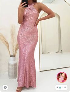 Pink Sequin Halter Maxi Dress