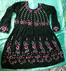 TRADITIONAL WOMEN BLACK DRESS WITH PINK DESIGN