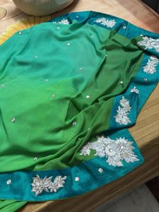 Pure Crape Green Embroidered Saree