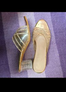 Gold Heels with Rhinestones