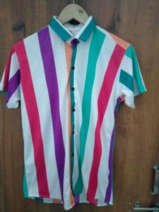 Men Casual Multicolour Striped Half Shirt