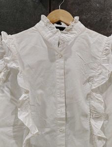 White Ruffle Detail shirt