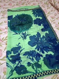 Green and blue prints Saree