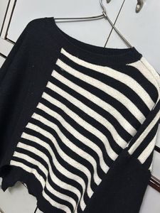 Black &amp; White Striped Cropped Sweater