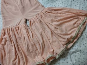 PRETTY PEACH HEAVY SHARARA 3 PIECE SET