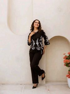 Black Embroidered Co- Ord Set