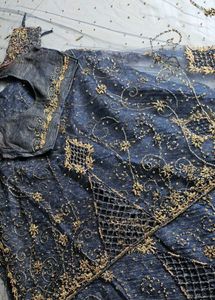 Blue &amp; Gold Embellished Fabric