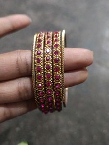 Red Stone Bangles - Set of Four