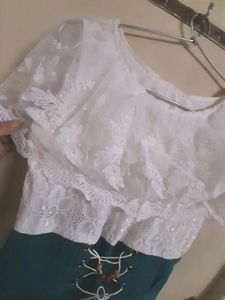 M Size. White Net And Sea Green Top.