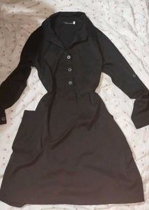Black Dress with Roll Tab Sleeves