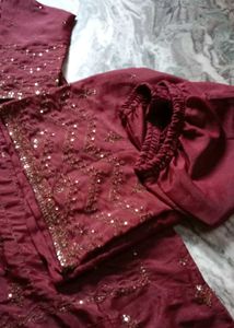 Maroon Embroidery Work Dress 👗