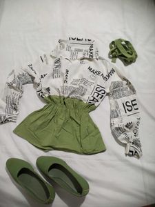 COMBO OLIVE CROP TOPAND BELT WITH OLIV SHOES