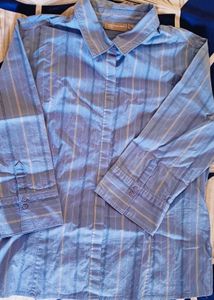 Light Sky Blue Xl Women Stripped Shirt