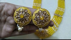 Mustard Colour Necklace With Earings