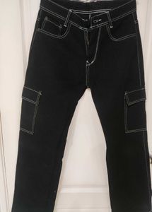 Black Cargo Pants with White Stitching