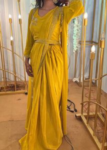 Elegant Mustard Velvet Saree