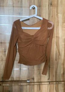 Brown Padded Mesh Top