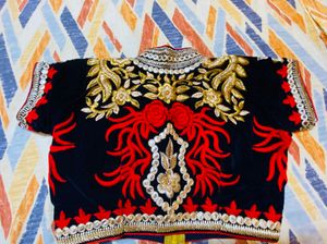 DESIGNER RED RICH SAREE STITCHED VELVET  BLOUSE