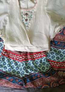 Boho Embroidered Top & Patterned Shorts Set