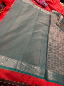 🆕 Ivory teal silk cotton Saree