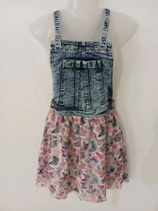 DENIM OVERALL BUTTERFLY DRESS