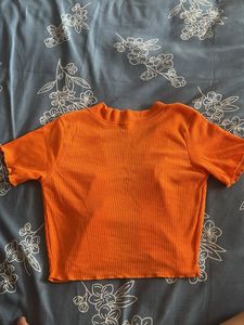 Orange Ribbed Knit Cardigan