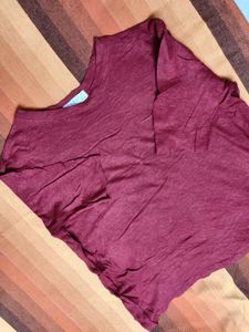 Women Red Short Sleeve Casual Crop Top