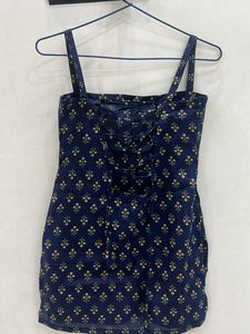 Navy Floral Print corset backless kurti