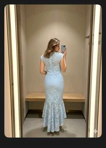 Elegant Light Blue Lace fish cut Dress