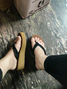 Wings classic black strap wedge heel