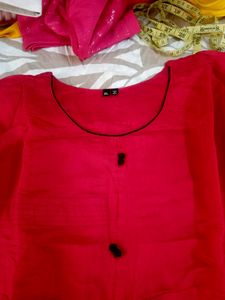 Red Kurta Set With Joint Skirt For Women