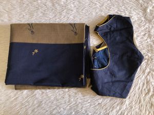 Navy Blue Emboridered Saree&amp;Blouse(Women’s)