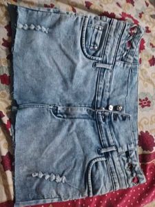 Distressed Denim Mini Skirt
