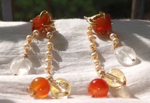 Raw Carnelian With Detachable Pearl Danglers