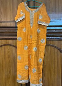 Orange Embroidered Kurta Set