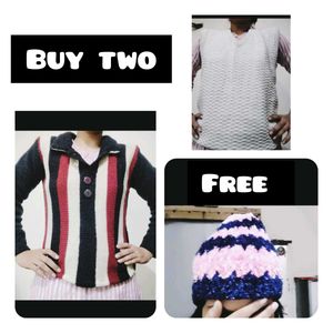 Black,White Sweater And Free Winter Cap😮👍