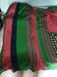 2 Combo Sarees-Red&amp;Black&amp;WhiteStripesJute+Rust&amp;Bla